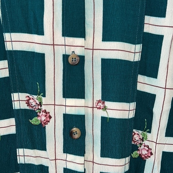 Free People Window To My Heart White/Green Button Down Shirt Size Small - Picture 10 of 16